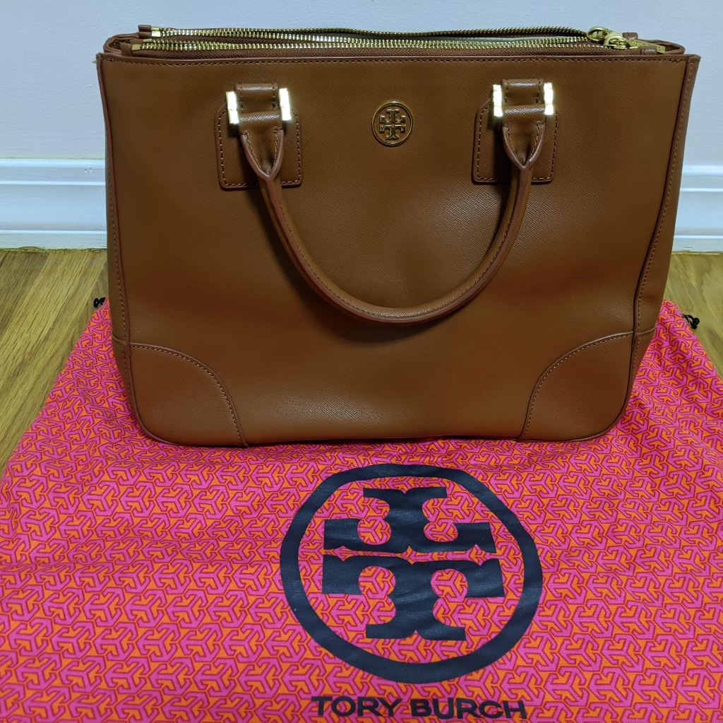 Tory Burch Brown Leather Double Zip Robinson Bag